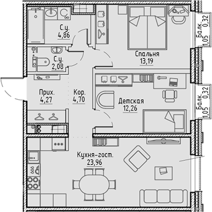 2-комнатная квартира 65.96 м², 4/10 эт., ЖК «LEGENDA Сампсониевский 32»